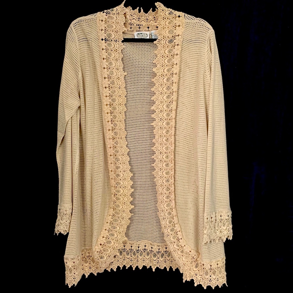 Collections Etc Lace Trim Open Front Cardigan